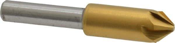 Melin Tool - 3/8" Head Diam, 1/4" Shank Diam, 6 Flute 82° Cobalt Countersink - TiN Finish, 2" OAL, Single End, Straight Shank, Right Hand Cut - Exact Tool & Supply