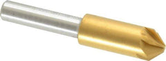Melin Tool - 3/8" Head Diam, 1/4" Shank Diam, 6 Flute 90° Cobalt Countersink - TiN Finish, 2" OAL, Single End, Straight Shank, Right Hand Cut - Exact Tool & Supply