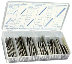 Precision Brand - 100 Piece, #0 to #6" Pin Diam, Taper Pin Assortment - 3/4 to 3" Long, 1215 & 12L14 Steel - Exact Tool & Supply