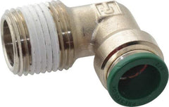 Parker - 1/2" Outside Diam, 1/2 NPTF, Nickel Plated Brass Push-to-Connect Tube Male Elbow - 300 Max psi, Tube to Male NPT Connection, Buna-N O-Ring - Exact Tool & Supply