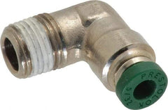 Parker - 5/32" Outside Diam, 1/8 NPTF, Nickel Plated Brass Push-to-Connect Tube Male Elbow - 300 Max psi, Tube to Male NPT Connection, Buna-N O-Ring - Exact Tool & Supply