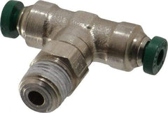 Parker - 1/8" Outside Diam, 1/8 NPTF, Nickel Plated Brass Push-to-Connect Tube Male Swivel Branch Tee - 300 Max psi, Tube to Male NPT Connection, Buna-N O-Ring - Exact Tool & Supply