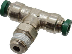 Parker - 5/32" Outside Diam, 1/8 NPTF, Nickel Plated Brass Push-to-Connect Tube Male Swivel Branch Tee - 300 Max psi, Tube to Male NPT Connection, Buna-N O-Ring - Exact Tool & Supply