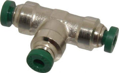 Parker - 1/8" Outside Diam, Nickel Plated Brass Push-to-Connect Tube Union Tee - 300 Max psi, Tube to Tube Connection, Buna-N O-Ring - Exact Tool & Supply