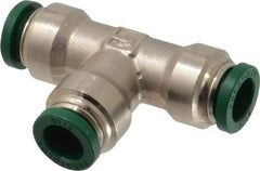 Parker - 5/16" Outside Diam, Nickel Plated Brass Push-to-Connect Tube Union Tee - 300 Max psi, Tube to Tube Connection, Buna-N O-Ring - Exact Tool & Supply