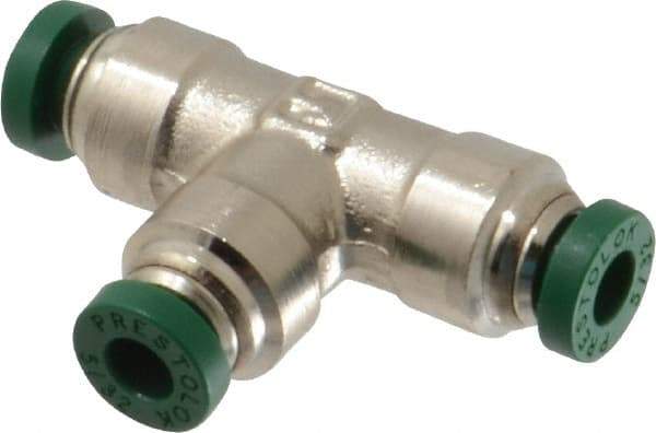 Parker - 5/32" Outside Diam, Nickel Plated Brass Push-to-Connect Tube Union Tee - 300 Max psi, Tube to Tube Connection, Buna-N O-Ring - Exact Tool & Supply