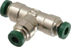 Parker - 5/32" Outside Diam, Nickel Plated Brass Push-to-Connect Tube Union Tee - 300 Max psi, Tube to Tube Connection, Buna-N O-Ring - Exact Tool & Supply