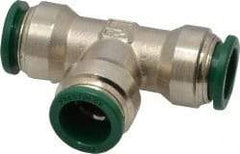 Parker - 1/2" Outside Diam, Nickel Plated Brass Push-to-Connect Tube Union Tee - 300 Max psi, Tube to Tube Connection, Buna-N O-Ring - Exact Tool & Supply