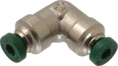 Parker - 1/8" Outside Diam, Nickel Plated Brass Push-to-Connect Tube Union Elbow - 300 Max psi, Tube to Tube Connection, Buna-N O-Ring - Exact Tool & Supply