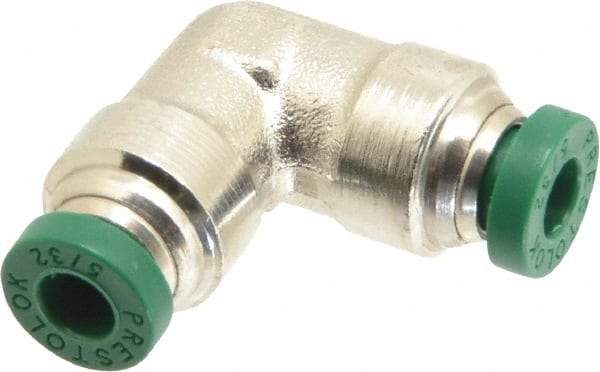Parker - 5/32" Outside Diam, Nickel Plated Brass Push-to-Connect Tube Union Elbow - 300 Max psi, Tube to Tube Connection, Buna-N O-Ring - Exact Tool & Supply
