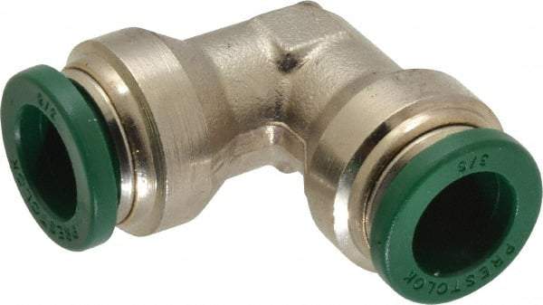 Parker - 3/8" Outside Diam, Nickel Plated Brass Push-to-Connect Tube Union Elbow - 300 Max psi, Tube to Tube Connection, Buna-N O-Ring - Exact Tool & Supply