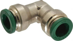 Parker - 3/8" Outside Diam, Nickel Plated Brass Push-to-Connect Tube Union Elbow - 300 Max psi, Tube to Tube Connection, Buna-N O-Ring - Exact Tool & Supply