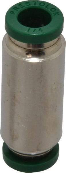 Parker - 1/4" Outside Diam, Nickel Plated Brass Push-to-Connect Tube Union - 300 Max psi, Tube to Tube Connection, Buna-N O-Ring - Exact Tool & Supply