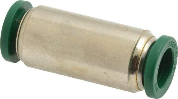 Parker - 3/8" Outside Diam, Nickel Plated Brass Push-to-Connect Tube Union - 300 Max psi, Tube to Tube Connection, Buna-N O-Ring - Exact Tool & Supply