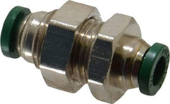 Parker - 1/4" Outside Diam, Nickel Plated Brass Push-to-Connect Tube Bulkhead Union - 300 Max psi, Tube to Tube Connection, Buna-N O-Ring - Exact Tool & Supply