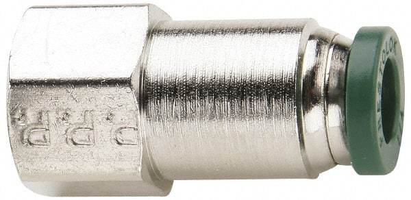 Parker - 1/8" Outside Diam, 1/4 NPTF, Nickel Plated Brass Push-to-Connect Tube Female Connector - 300 Max psi, Tube to Female NPT Connection, Buna-N O-Ring - Exact Tool & Supply