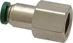 Parker - 1/4" Outside Diam, 1/4 NPTF, Nickel Plated Brass Push-to-Connect Tube Female Connector - 300 Max psi, Tube to Female NPT Connection, Buna-N O-Ring - Exact Tool & Supply