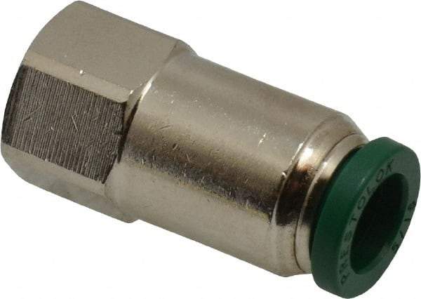 Parker - 5/16" Outside Diam, 1/8 NPTF, Nickel Plated Brass Push-to-Connect Tube Female Connector - 300 Max psi, Tube to Female NPT Connection, Buna-N O-Ring - Exact Tool & Supply
