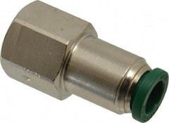 Parker - 5/16" Outside Diam, 1/4 NPTF, Nickel Plated Brass Push-to-Connect Tube Female Connector - 300 Max psi, Tube to Female NPT Connection, Buna-N O-Ring - Exact Tool & Supply