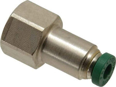 Parker - 5/32" Outside Diam, 1/8 NPTF, Nickel Plated Brass Push-to-Connect Tube Female Connector - 300 Max psi, Tube to Female NPT Connection, Buna-N O-Ring - Exact Tool & Supply