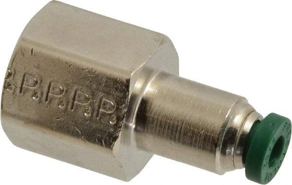 Parker - 5/32" Outside Diam, 1/4 NPTF, Nickel Plated Brass Push-to-Connect Tube Female Connector - 300 Max psi, Tube to Female NPT Connection, Buna-N O-Ring - Exact Tool & Supply