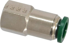 Parker - 3/8" Outside Diam, 1/4 NPTF, Nickel Plated Brass Push-to-Connect Tube Female Connector - 300 Max psi, Tube to Female NPT Connection, Buna-N O-Ring - Exact Tool & Supply