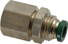 Parker - 1/4" Outside Diam, 1/4 NPTF, Nickel Plated Brass Push-to-Connect Tube Female Bulkhead - 300 Max psi, Tube to Female NPT Connection, Buna-N O-Ring - Exact Tool & Supply