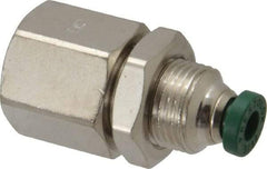 Parker - 5/32" Outside Diam, 1/4 NPTF, Nickel Plated Brass Push-to-Connect Tube Female Bulkhead - 300 Max psi, Tube to Female NPT Connection, Buna-N O-Ring - Exact Tool & Supply