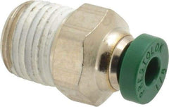 Parker - 1/8" Outside Diam, 1/8 NPTF, Nickel Plated Brass Push-to-Connect Tube Male Connector - 300 Max psi, Tube to Male NPT Connection, Buna-N O-Ring - Exact Tool & Supply