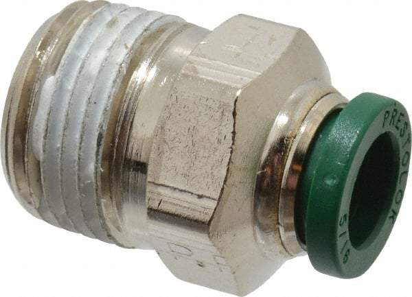 Parker - 5/16" Outside Diam, 3/8 NPTF, Nickel Plated Brass Push-to-Connect Tube Male Connector - 300 Max psi, Tube to Male NPT Connection, Buna-N O-Ring - Exact Tool & Supply