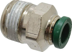 Parker - 5/16" Outside Diam, 3/8 NPTF, Nickel Plated Brass Push-to-Connect Tube Male Connector - 300 Max psi, Tube to Male NPT Connection, Buna-N O-Ring - Exact Tool & Supply