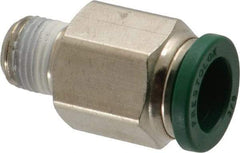 Parker - 3/8" Outside Diam, 1/8 NPTF, Nickel Plated Brass Push-to-Connect Tube Male Connector - 300 Max psi, Tube to Male NPT Connection, Buna-N O-Ring - Exact Tool & Supply