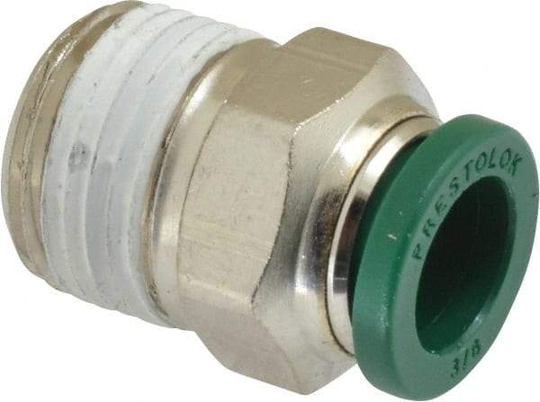 Parker - 3/8" Outside Diam, 3/8 NPTF, Nickel Plated Brass Push-to-Connect Tube Male Connector - 300 Max psi, Tube to Male NPT Connection, Buna-N O-Ring - Exact Tool & Supply