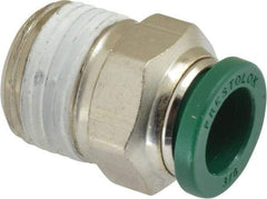 Parker - 3/8" Outside Diam, 3/8 NPTF, Nickel Plated Brass Push-to-Connect Tube Male Connector - 300 Max psi, Tube to Male NPT Connection, Buna-N O-Ring - Exact Tool & Supply
