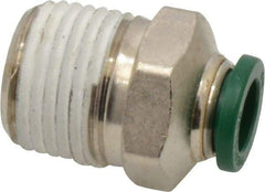 Parker - 3/8" Outside Diam, 1/2 NPTF, Nickel Plated Brass Push-to-Connect Tube Male Connector - 300 Max psi, Tube to Male NPT Connection, Buna-N O-Ring - Exact Tool & Supply