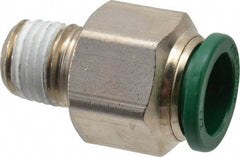 Parker - 1/2" Outside Diam, 1/4 NPTF, Nickel Plated Brass Push-to-Connect Tube Male Connector - 300 Max psi, Tube to Male NPT Connection, Buna-N O-Ring - Exact Tool & Supply
