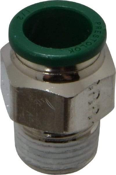 Parker - 1/2" Outside Diam, 3/8 NPTF, Nickel Plated Brass Push-to-Connect Tube Male Connector - 300 Max psi, Tube to Male NPT Connection, Buna-N O-Ring - Exact Tool & Supply