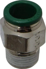 Parker - 1/2" Outside Diam, 3/8 NPTF, Nickel Plated Brass Push-to-Connect Tube Male Connector - 300 Max psi, Tube to Male NPT Connection, Buna-N O-Ring - Exact Tool & Supply