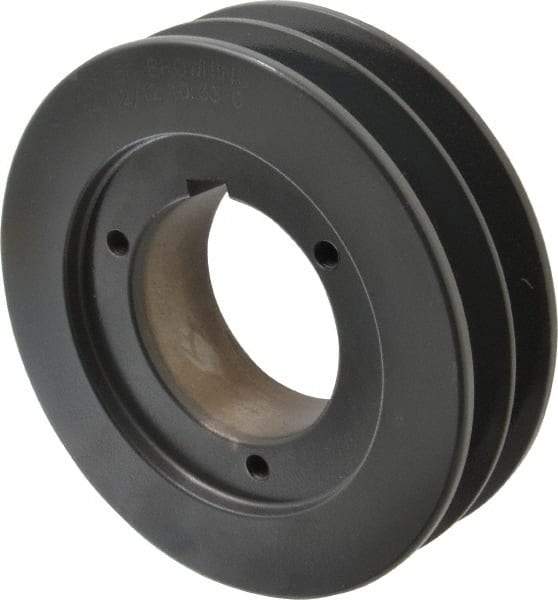 Browning - 2 Groove, 5/8 to 2-1/4 Bore Diam, 5.88" Outside Diam, QD Bushed V Belt Sheave - 5.7 5V Diam Belt Pitch - Exact Tool & Supply