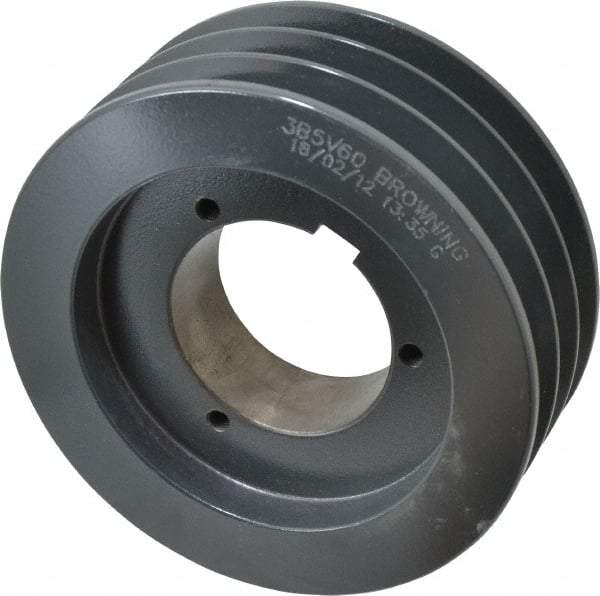Browning - 3 Groove, 5/8 to 2-1/4 Bore Diam, 6.28" Outside Diam, QD Bushed V Belt Sheave - 6.1 5V Diam Belt Pitch - Exact Tool & Supply