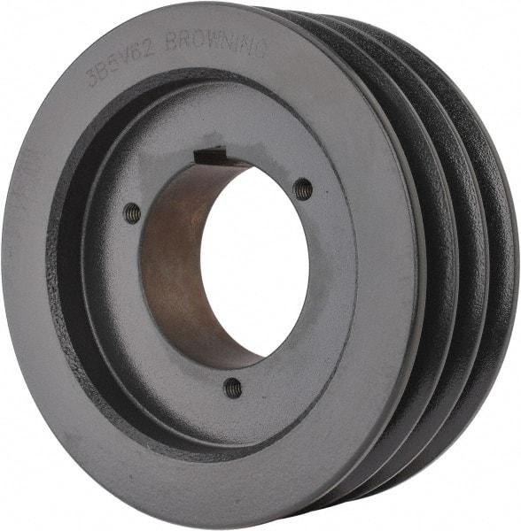 Browning - 3 Groove, 5/8 to 2-1/4 Bore Diam, 6.48" Outside Diam, QD Bushed V Belt Sheave - 6.3 5V Diam Belt Pitch - Exact Tool & Supply