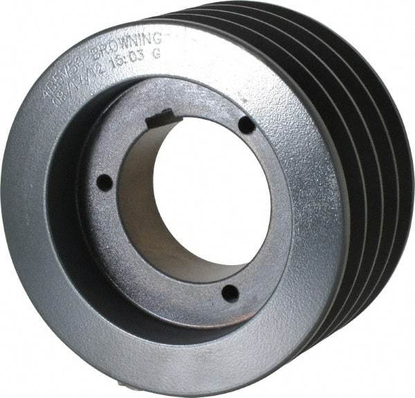 Browning - 4 Groove, 5/8 to 2-1/4 Bore Diam, 5.88" Outside Diam, QD Bushed V Belt Sheave - 5.7 5V Diam Belt Pitch - Exact Tool & Supply