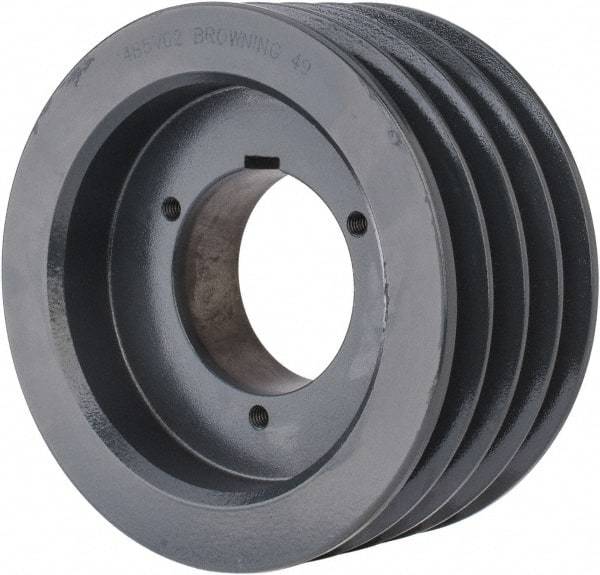 Browning - 4 Groove, 5/8 to 2-1/4 Bore Diam, 6.48" Outside Diam, QD Bushed V Belt Sheave - 6.3 5V Diam Belt Pitch - Exact Tool & Supply