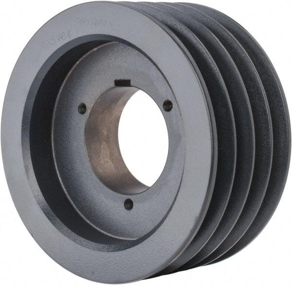 Browning - 4 Groove, 5/8 to 2-1/4 Bore Diam, 6.68" Outside Diam, QD Bushed V Belt Sheave - 6.5 5V Diam Belt Pitch - Exact Tool & Supply