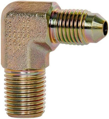Voss - 7/16-20 x 1/4 Male Thread, Zinc Plated Carbon Steel Industrial Pipe 90° Elbow Adapter - MJIC x MBSPT - Exact Tool & Supply