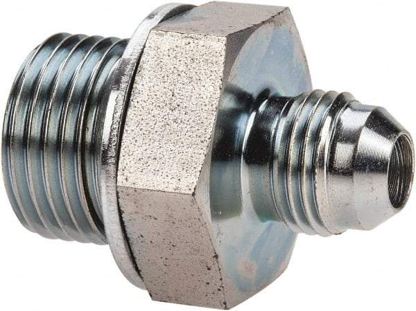 Voss - 9/16-18 x 1/2 Male Thread, Zinc Plated Carbon Steel Industrial Pipe Adapter - MJIC x MBSPP - Exact Tool & Supply
