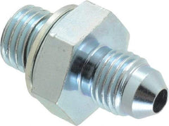 Voss - 7/16-20 x M12x1.5 Male Thread, Zinc Plated Carbon Steel Industrial Pipe Adapter - MJIC x Male Metric - Exact Tool & Supply