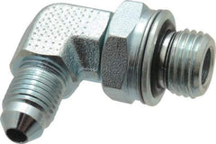 Voss - 7/16-20 x M14x1.5 Male Thread, Zinc Plated Carbon Steel Industrial Pipe 90° Elbow Adapter - MJIC x Male Metric - Exact Tool & Supply