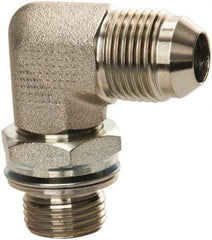 Voss - 3/4-16 x M18x1.5 Male Thread, Zinc Plated Carbon Steel Industrial Pipe 90° Elbow Adapter - MJIC x Male Metric - Exact Tool & Supply
