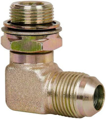 Voss - 7/8-14 x M22x1.5 Male Thread, Zinc Plated Carbon Steel Industrial Pipe 90° Elbow Adapter - MJIC x Male Metric - Exact Tool & Supply